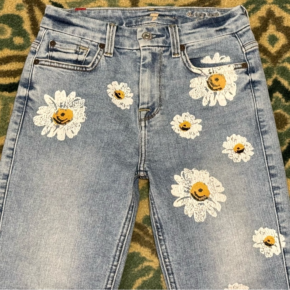 7 For All Mankind High RISE Skinny DAISY Lt Wash Jeans 24 25x26.5 Rare Design